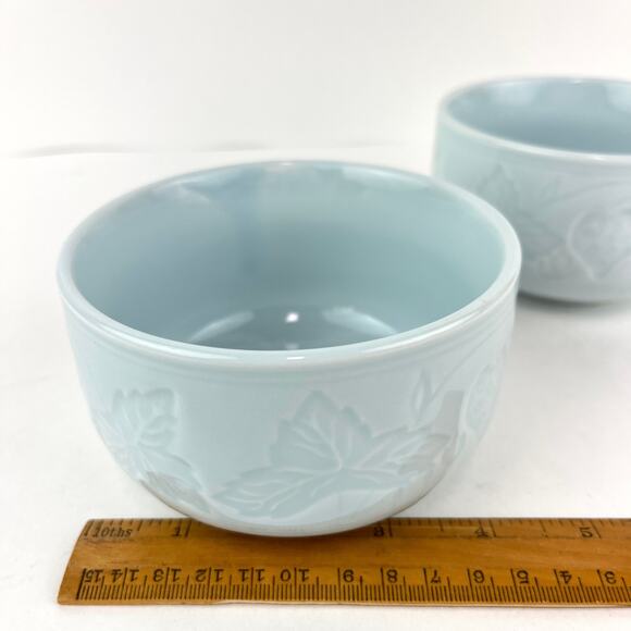 Blue Asian Celadon Pottery Bowl Set with Strawberry Pattern - Picture 6 of 8
